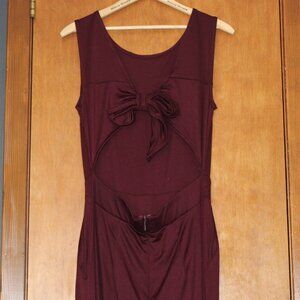 New York & Company Stretch Burgundy Wide Leg Jumpsuit Bow Back Size M